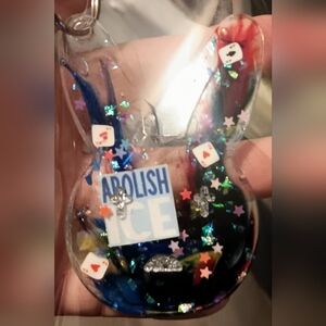 Bad Bunny Resin Keychain with Colorful Stars And Playing Cards Embeds